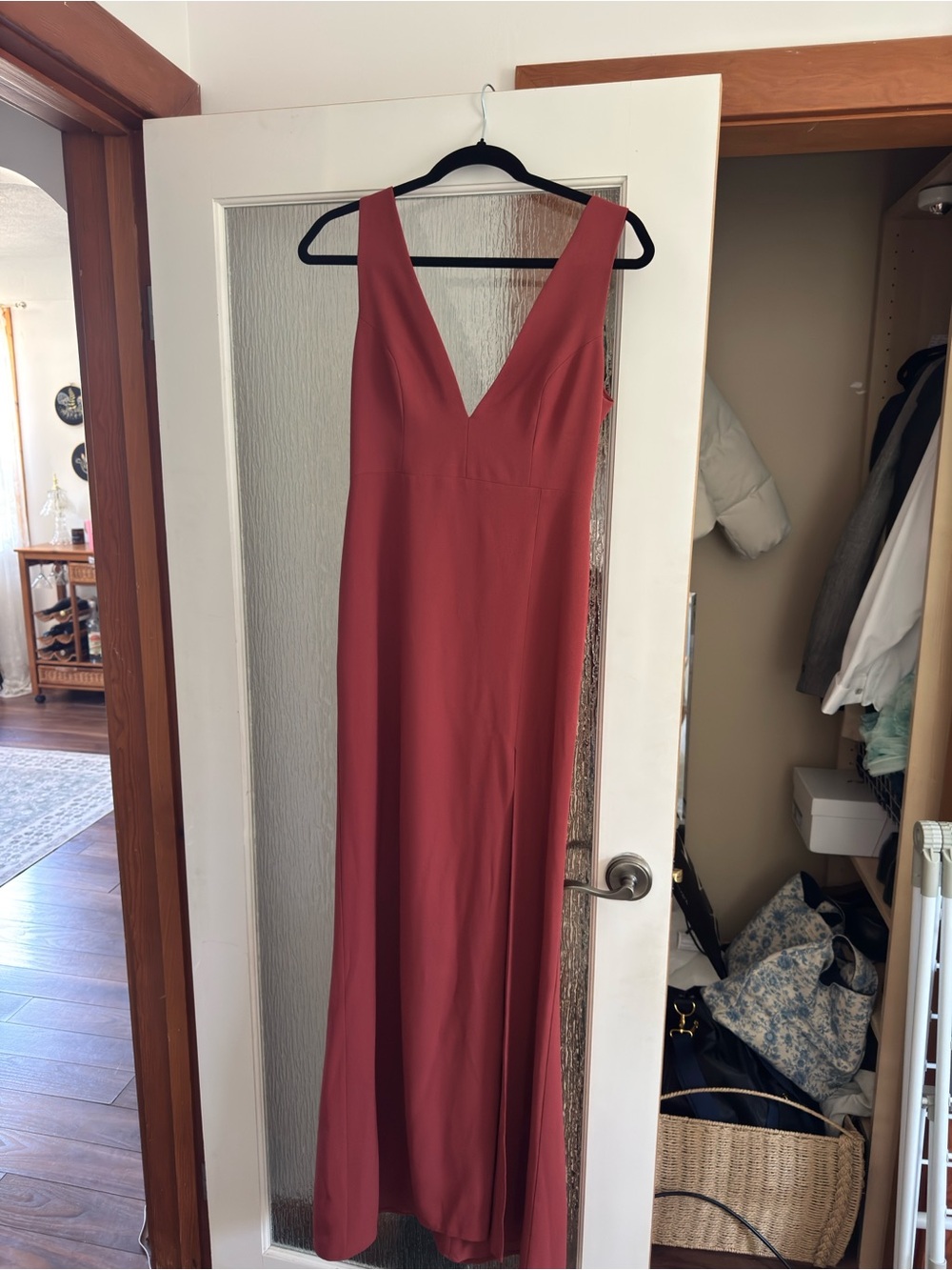 Park & Fifth Rust V-Neck Maxi Dress with High Slit